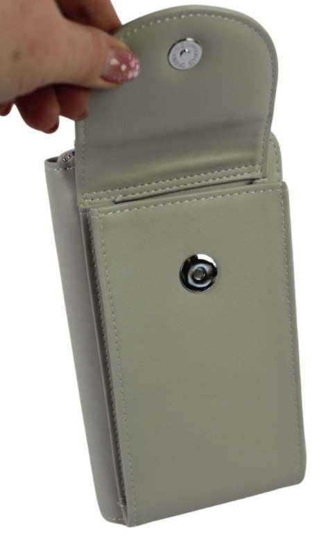 Damski Pionowy Portfel Na Pasku Jennifer Jones z Funkcją Torebki 1125-1 Portfelo-Torebka JASNY POPIELATY 19 x 12 x 6 [cm]