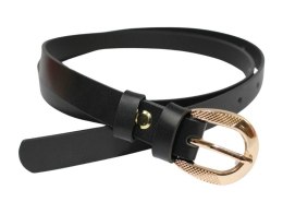 Damski Skórzany Pasek PolskaGalanteria.pl 20 mm Czarny Ze Złotą Elegancką Klamrą