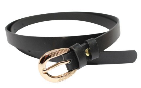 Damski Skórzany Pasek PolskaGalanteria.pl 20 mm Czarny Ze Złotą Elegancką Klamrą Damski Skórzany Pasek PolskaGalanteria.pl 20 mm Czarny Ze Złotą Elegancką Klamrą