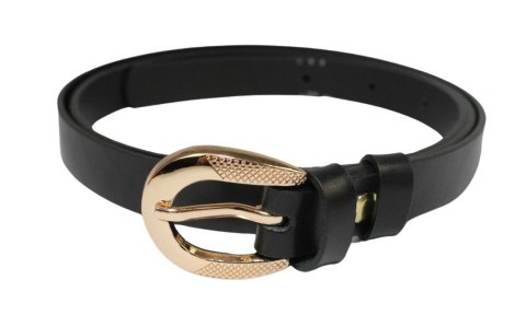 Damski Skórzany Pasek PolskaGalanteria.pl 20 mm Czarny Ze Złotą Elegancką Klamrą Damski Skórzany Pasek PolskaGalanteria.pl 20 mm Czarny Ze Złotą Elegancką Klamrą