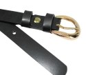 Damski Skórzany Pasek PolskaGalanteria.pl 20 mm Czarny Ze Złotą Elegancką Klamrą