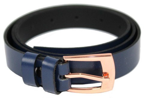 Pasek Damski Skórzany Gładki Arucce (PL) 25 mm Wąski Miedziana Klamra GRANATOWY   