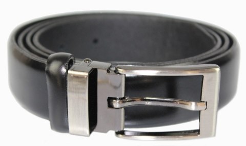 Pasek Męski PAS-MAX (PL) Skórzany ZAOKRĄGLONY Z Połyskiem Gładki Klamra Nowoczesna Skóra Licowa 35 mm CZARNY
