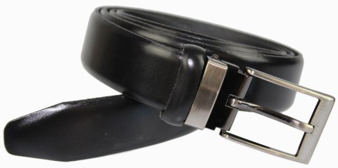Pasek Męski PAS-MAX (PL) Skórzany ZAOKRĄGLONY Z Połyskiem Gładki Klamra Nowoczesna Skóra Licowa 35 mm CZARNY