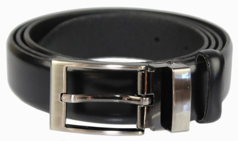 Pasek Męski PAS-MAX (PL) Skórzany ZAOKRĄGLONY Z Połyskiem Gładki Klamra Nowoczesna Skóra Licowa 35 mm CZARNY