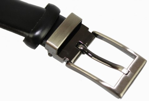 Pasek Męski PAS-MAX (PL) Skórzany ZAOKRĄGLONY Z Połyskiem Gładki Klamra Nowoczesna Skóra Licowa 35 mm CZARNY