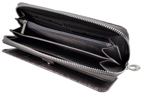 Portfel Damski Skóra Naturalna Lakierowana GREGORIO Duży Z Metalowym Suwakiem Piórnik PT-111 SZARY 18,5 x 9,5 x 3,5 [cm]
