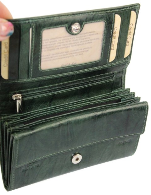 Portfel Damski Skórzany El Forest (PL) Skóra Bydlęca 856 18 RFID ZIELONY 15 x 9 x 3 [cm]