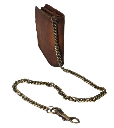 Portfel Męski Peterson Skóra Naturalna N992L Poziomy Z Zapinką Dwa Skrzydełka I Łańcuszek BRĄZOWY RFID 12 x 9,5 x 3 [cm] AUTO