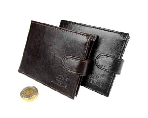 Portfel Męski Skórzany ANDRUS (PL) Skóra Licowa Duży Poziomy Z Zapięciem Jedno Skrzydełko Do Góry RIFD 13 x 10 x 2,5 [cm]