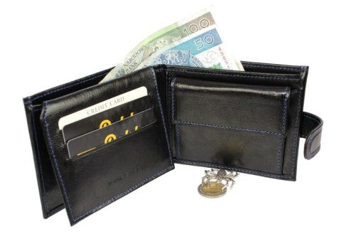 Portfel Męski Skórzany ANDRUS (PL) Skóra Licowa Duży Poziomy Z Zapięciem Jedno Skrzydełko Do Góry RIFD 13 x 10 x 2,5 [cm]