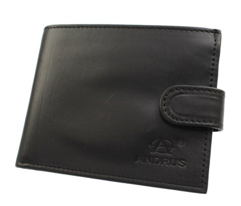 Portfel Męski Skórzany ANDRUS (PL) Skóra Licowa Duży Poziomy Z Zapięciem Jedno Skrzydełko Do Góry RIFD 13 x 10 x 2,5 [cm]