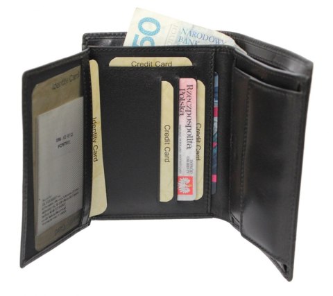 Portfel Męski Skórzany EL FORREST Skóra Bydlęca Duży Pionowy Bez Zapięcia Dwa Skrzydełka RFID CZARNY 896 301 13 x 10 x 3 [cm]