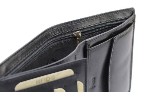 Portfel Męski Skórzany EL FORREST Skóra Bydlęca Duży Pionowy Bez Zapięcia Dwa Skrzydełka RFID CZARNY 896 301 13 x 10 x 3 [cm]