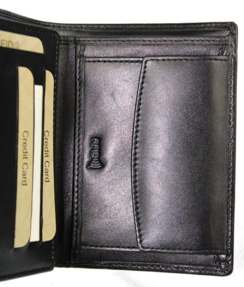 Portfel Męski Skórzany EL FORREST Skóra Bydlęca Duży Pionowy Bez Zapięcia Dwa Skrzydełka RFID CZARNY 896 301 13 x 10 x 3 [cm]
