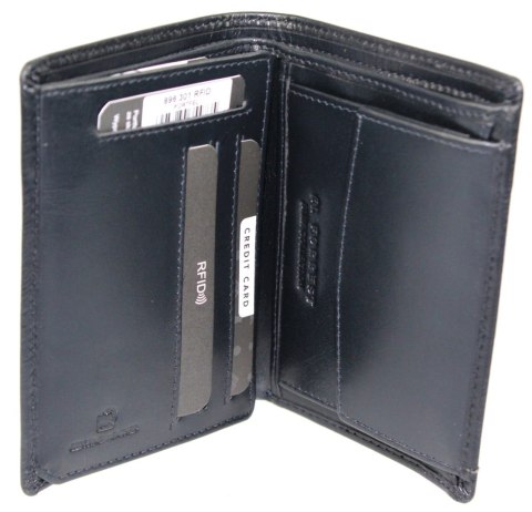 Portfel Męski Skórzany EL FORREST Skóra Bydlęca Duży Pionowy Bez Zapięcia Dwa Skrzydełka RFID CZARNY 896 301 13 x 10 x 3 [cm]