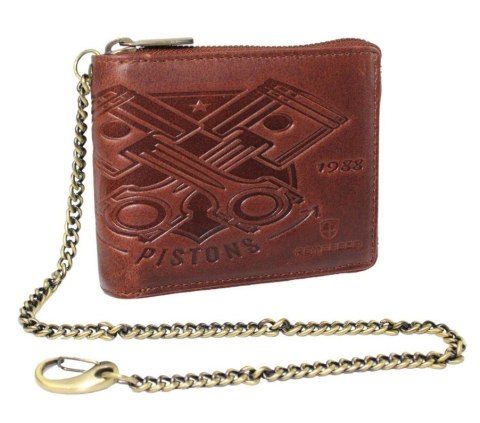 Portfel Męski Skórzany Peterson Skóra Naturalna Duży Piórnik Z Zapięciem Na Suwak N992C BRĄZOWY "PISTONS" 13 x 10 x 2 [cm]