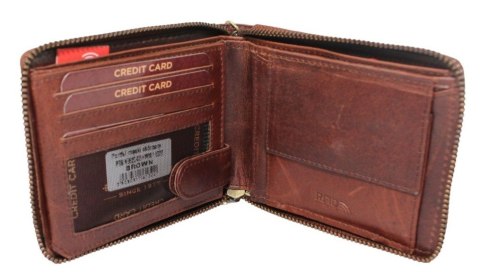 Portfel Męski Skórzany Peterson Skóra Naturalna Duży Piórnik Z Zapięciem Na Suwak N992C BRĄZOWY "PISTONS" 13 x 10 x 2 [cm]