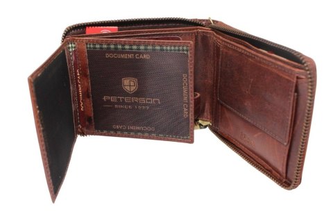 Portfel Męski Skórzany Peterson Skóra Naturalna Duży Piórnik Z Zapięciem Na Suwak N992C BRĄZOWY "PISTONS" 13 x 10 x 2 [cm]