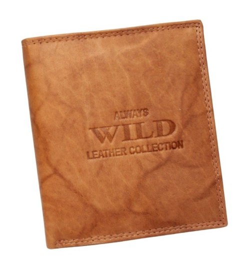 Portfel Męski Skórzany WILD Skóra Naturalna Duży Pionowy Bez Zapięcia 0417 JASNY BRĄZOWY Komin Na Bilon 12,5 x 10,5 x 3 [cm]