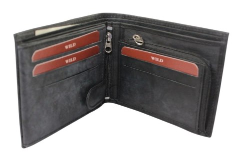 Portfel Męski Skórzany WILD Skóra Naturalna Duży Poziomy Bez Zapięcia 0226 CZARNY 12,5 x 10 x 3 [cm]