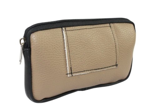 Skórzane Etui Na Telefon Saszetka KAWA Z MLEKIEM/CZARNY Na Pasek Z Suwakiem Polska Galanteria (PL) Na Smartfona 17,5 x 10,5 [cm]