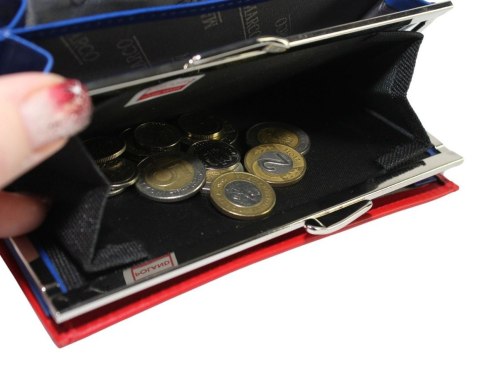 Portfel Damski MARCO (PL) 16 cm Klamra Skóra Naturalna PD-62B CZERWONY - CHABROWY 16 x 10 x 3 [cm]