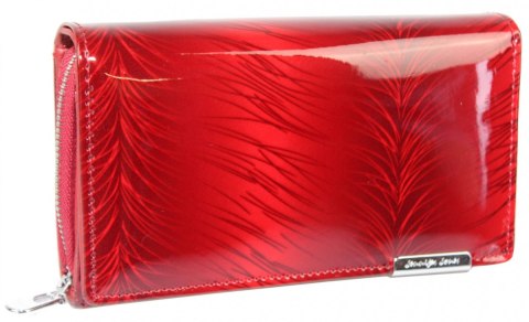 Portfel Damski Skórzany JENNIFER JONES Skóra Licowa Duży Z Suwakiem Czerwony Lakierowany Wzór 1 JJ5261-13 15,5 x 10 x 4 [cm]