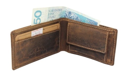 Portfel Męski Skórzany Jennifer Jones Skóra Licowa Mały Poziomy Bez Zapięcia 5493 RFID BRĄZOWY 10 x 6,5 x 2 [cm]