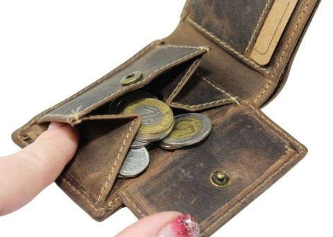 Portfel Męski Skórzany Jennifer Jones Skóra Licowa Mały Poziomy Bez Zapięcia 5493 RFID BRĄZOWY 10 x 6,5 x 2 [cm]