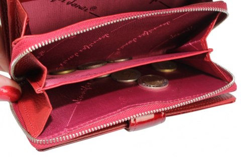 Portfel Damski Skórzany JENNIFER JONES Skóra Licowa Duży Z Suwakiem Czerwony Lakierowany Wzór 2 JJ5261-12 15,5 x 10 x 4 [cm]