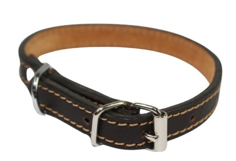 Solidna Obroża Dla Psa Czekoladowa z Beżową Nitką Skóra Naturalna 12 mm 20-28 [cm] WIREX (PL)