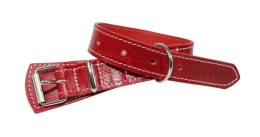 Solidna Obroża Dla Psa Czerwona z Białą Nitką Skóra Naturalna 25 mm 29/39 cm WIREX (PL)