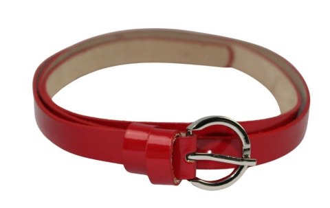 Pasek Damski Skórzany Gładki GRETOS (PL) 15 mm CZERWONY LAKIEROWANY