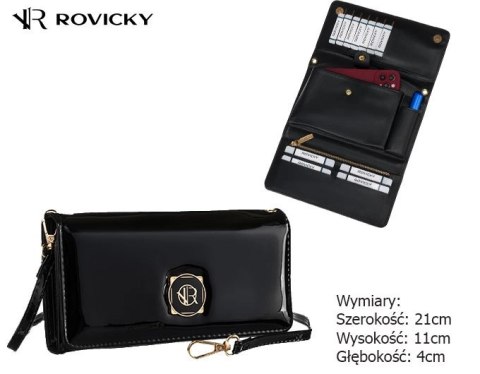 Portfel Damski Rovicky (PL) Skóra Włoska Poziomy z Funkcją Torebki R-MW-01-6083 CZARNY 21 x 11 x 4 [cm]
