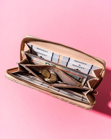 Portfel Damski Skóra Włoska Rovicky (PL) Duży Z Metalowym Suwakiem Piórnik PU R-RPK-04 19,5 x 10,5 x 2  [cm]