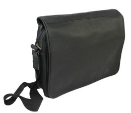 Skórzana Torba Na Ramię Pozioma GRETOS (PL) Listonoszka Z Klapką CZARNA 37 x 30 x 9 [cm]