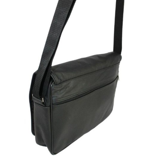 Skórzana Torba Na Ramię Pozioma GRETOS (PL) Listonoszka Z Klapką CZARNA 37 x 30 x 9 [cm]