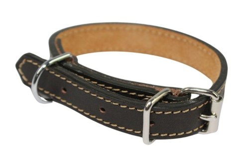 Solidna Obroża Dla Psa Czekoladowa z Beżową Nitką Skóra Naturalna 16 mm 20-28 [cm] WIREX (PL)