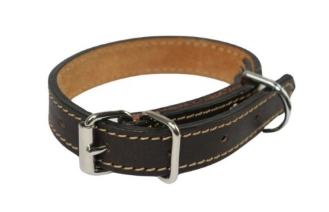 Solidna Obroża Dla Psa Czekoladowa z Beżową Nitką Skóra Naturalna 16 mm 20-28 [cm] WIREX (PL)