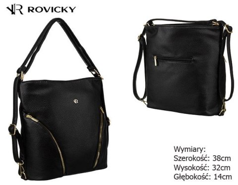 Torebka Z Funkcją Plecaka 2w1 Ze Skóry Włoskiej Ekologicznej Rovicky (PL) R-KP-18-A19 CZARNA 38 x 32 x 14 [cm]