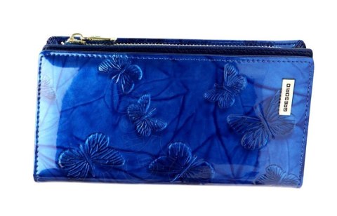 Portfel Damski Skórzany GREGORIO Lakierowany Długi Z Suwakiem Na Zewnątrz BTS-124 NIEBIESKI 19,5 x 10 x 3,5 [cm]