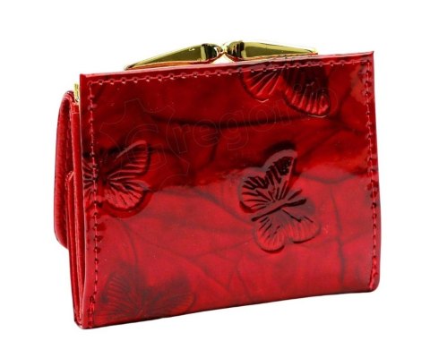 Portfel Damski Skórzany GREGORIO Skóra Licowa Lakierowany Mały Z Klamrą BTS-126 CZERWONY 9.5 x 8 x 2.5 [cm]