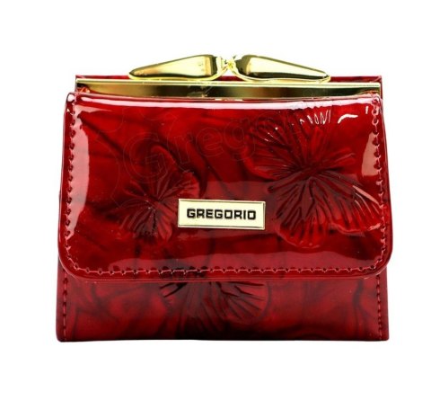 Portfel Damski Skórzany GREGORIO Skóra Licowa Lakierowany Mały Z Klamrą BTS-126 CZERWONY 9.5 x 8 x 2.5 [cm]