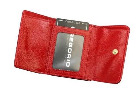 Portfel Damski Skórzany GREGORIO Skóra Licowa Lakierowany Mały Z Klamrą BTS-126 CZERWONY 9.5 x 8 x 2.5 [cm]