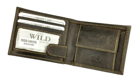 Portfel Męski Skórzany ALWAYS WILD Skóra Licowa Mały Poziomy  RFID N0035-CHM/8700 BRĄZOWY 10 x 9 x 2 [cm]