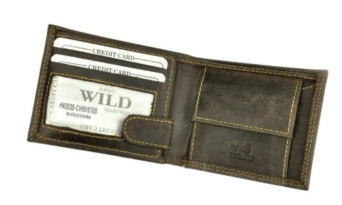 Portfel Męski Skórzany ALWAYS WILD Skóra Licowa Mały Poziomy  RFID N0035-CHM/8717 KONIAKOWY 10 x 9 x 2 [cm]