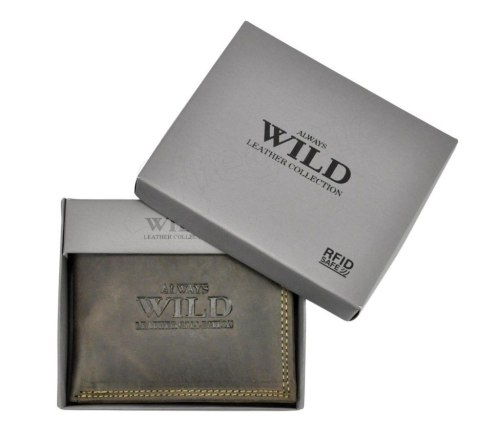 Portfel Męski Skórzany ALWAYS WILD Skóra Licowa Mały Poziomy  RFID N0035-CHM/8717 KONIAKOWY 10 x 9 x 2 [cm]