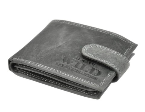 Portfel Męski Skórzany ALWAYS WILD Skóra Licowa Mały Poziomy Z Zapięciem RFID N0035L-CHM/8724 CZARNY 10,5 x 9 x 2 [cm]
