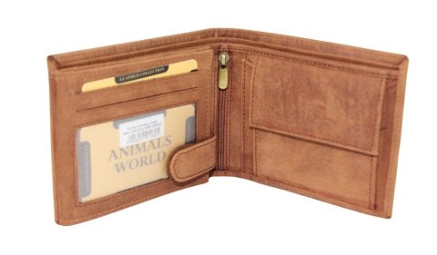 Portfel Męski Skórzany Peterson Skóra Naturalna Duży Poziomy Bez Zapięcia Dwa Skrzydełka N992 BRĄZOWY "CZASZKA" 13 x 10 x 2 [cm]